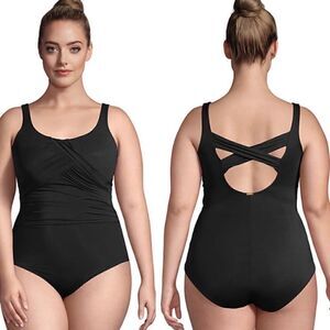 Land’s End Carmela Plus Reg size Slenderize one piece black swimsuit Various